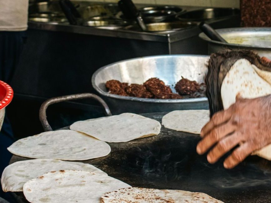 Fresh flatbread on the griddle